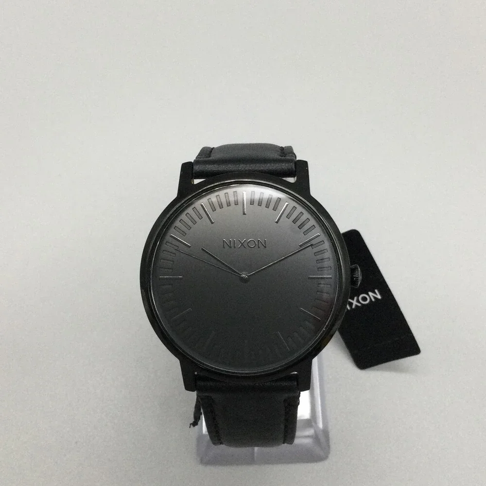Nixon Bring It The Porter Mens Watch 40mm Black Dial Black Leather Strap 50M